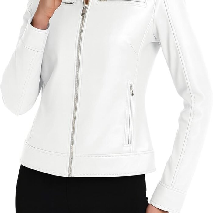 Women's White Moto Leather Jacket