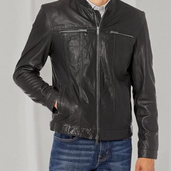 this black leather jacket is built for men who appreciate timeless style with a sharp edge