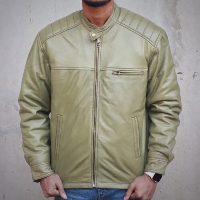 this premium olive green leather jacket 🧥