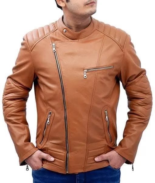 Classic Tan Biker Leather Jacket