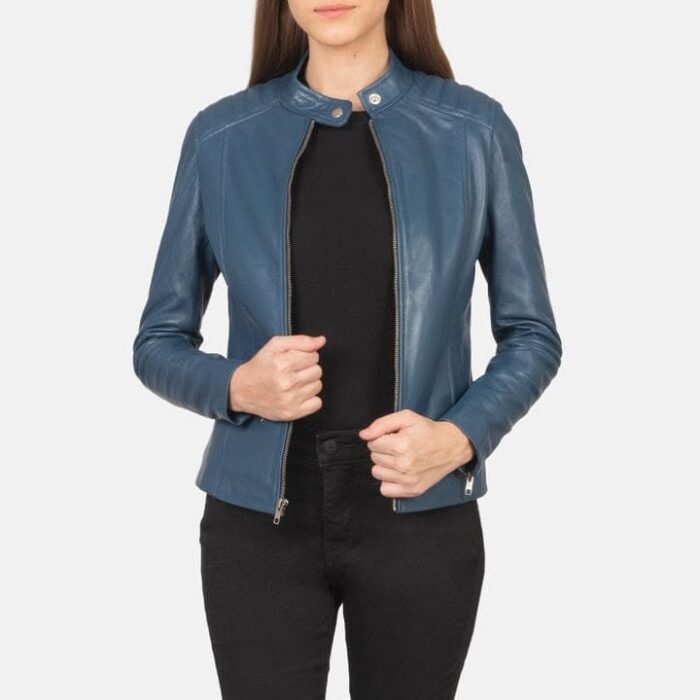 Women's Blue Leather Jacket 💙 ✨ Elegant. Timeless. Effortlessly Stylish. ✨