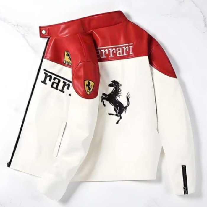 Racing Heritage Leather Jacket – White & Red