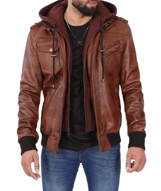Upgrade your everyday look with this bold, rugged brown leather jacket