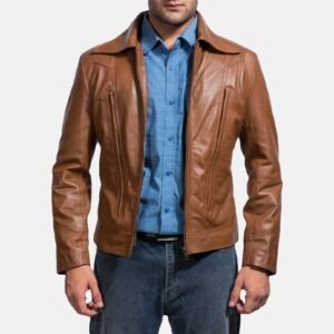 brown leather jacket — where classic design meets modern confidence.
