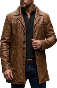 🤎 Classic Vintage Brown Leather Coat – Timeless Elegance! 🧥