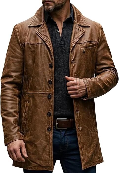 🤎 Classic Vintage Brown Leather Coat – Timeless Elegance! 🧥
